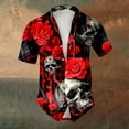 thumbnail image 2 of Halloween Mens Button Up Shirt Skull Print Turndown Collar Short Sleeve Regular Fit Shirt Men Graphic, 2 of 5