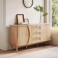 thumbnail image 4 of Sideboard, Rattan Dresser, Cabinet with Sliding Doors, Adjustable Shelves, and Rounded Top (Wood + Particle Board-1), 4 of 9