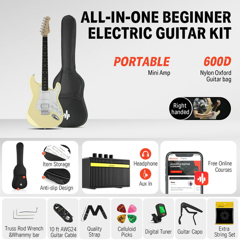 Donner Solid Body 39 Inch Full Size Electric Guitar Kit , Beginner