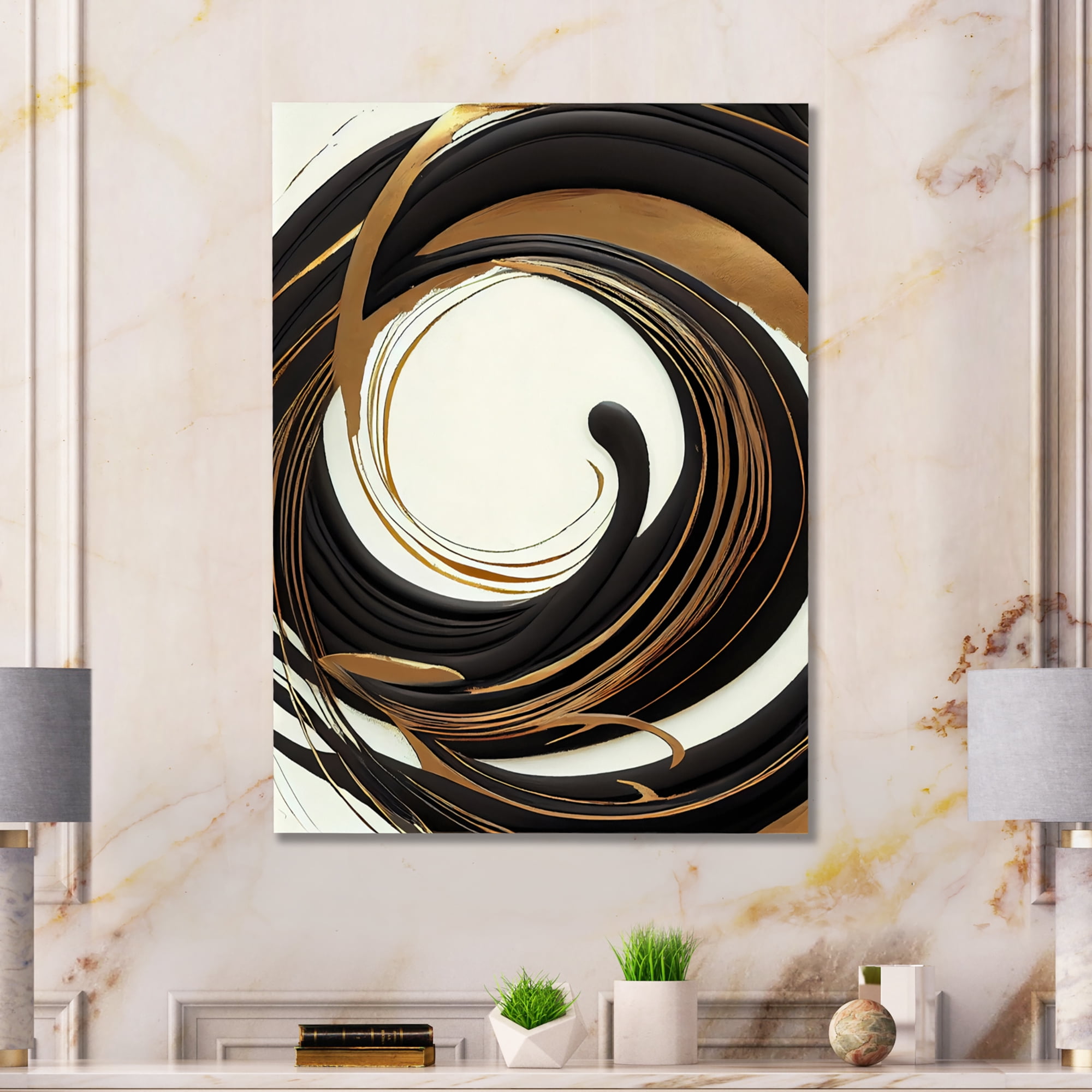 Designart Gold Glamour Circle V Canvas Wall Art