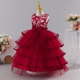thumbnail image 5 of FAVIPT Girls Tiered Tulle Dress Embroidered Bowknot Sleeveless Satin Ruffle Tulle Dresses Formal Party Princess Gown Dress Wine,14-15 Years, 5 of 9