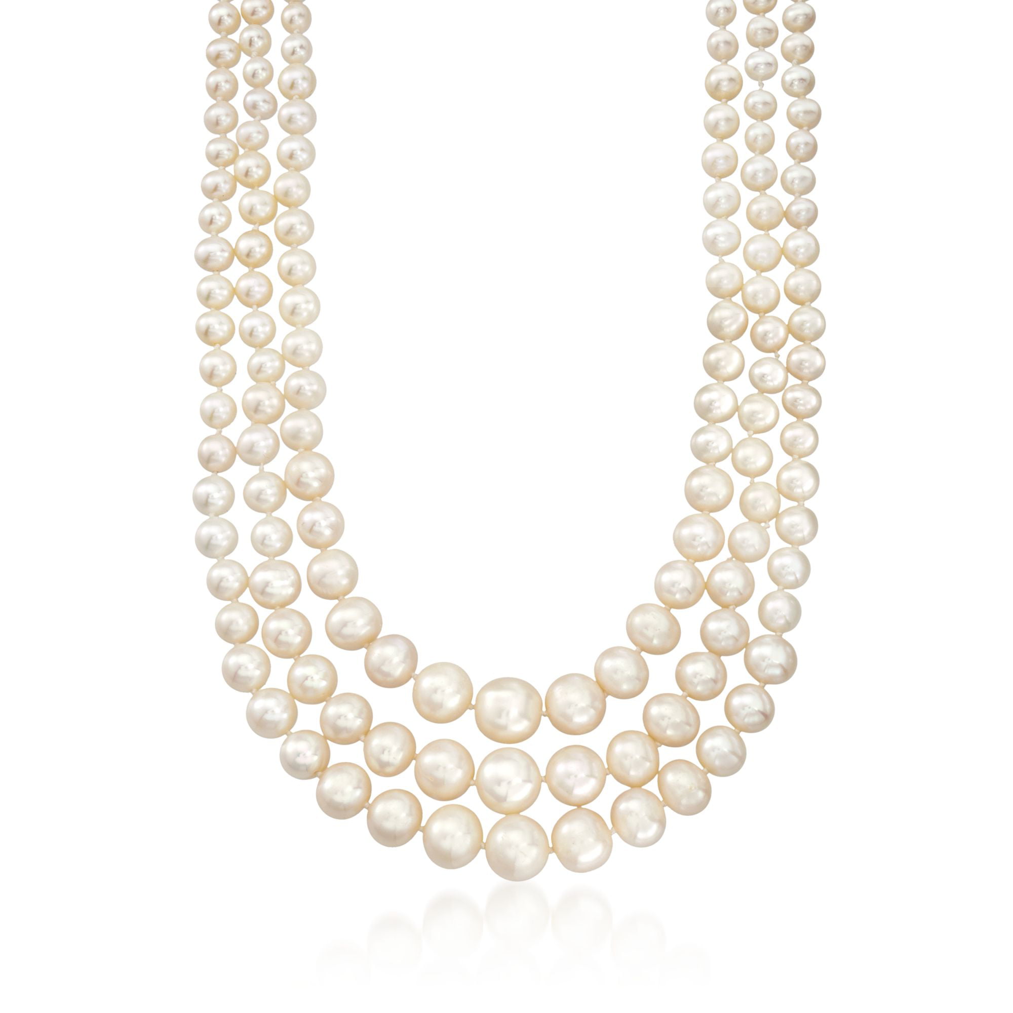 Ross-Simons 6-12.5mm Cultured Pearl 3-Strand Necklace With 14kt Yellow