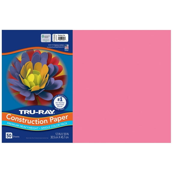 Tru-Ray Construction Paper, Heavyweight, Shocking Pink, 12" x 18", 50 Sheets