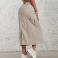 thumbnail image 4 of Women’s Casual Loose Fit Cargo Skirt High Waist Drawstring Elastic Waistband Long Skirt with Pockets for Daily Wear Khaki M, 4 of 5