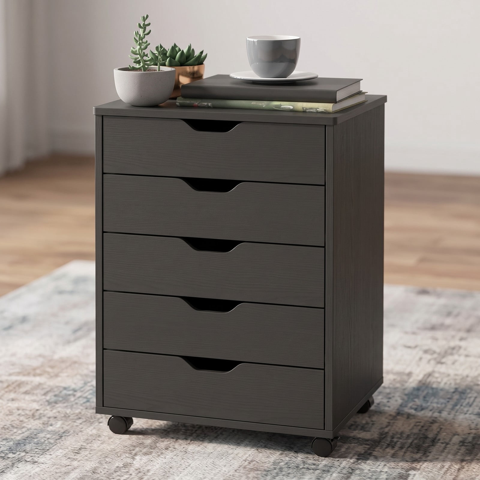 Furnibear 5 Drawer Mobile File Cabinet with Lockable Wheels, Rolling Storage Organizer Cart with Reinforced MDF Frame for Home Office, Living Room, Study, 155, Black