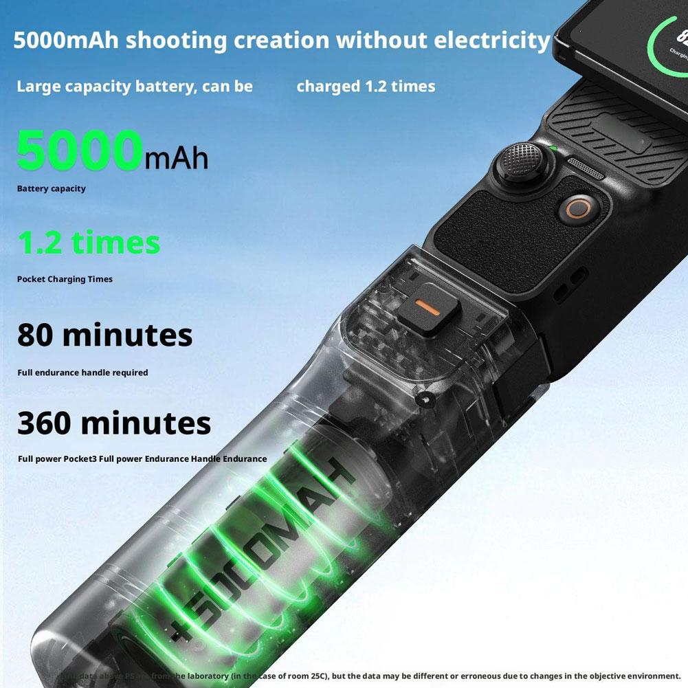 5000mAh Battery Handle Fast Charging Power Bank for Osmo Pocket 3, Portable Handheld Design for Extended Use