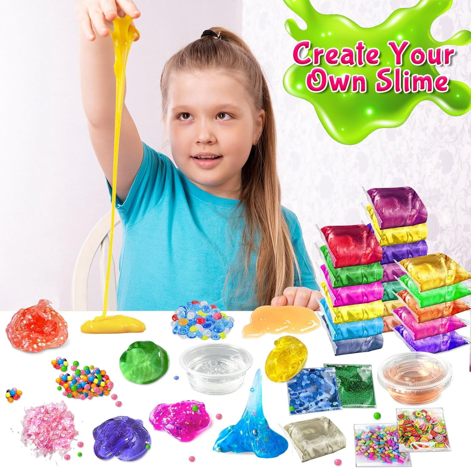 Slime Making Kit, 50 Pack Premade Crystal Clear Slime With Add-Ins, Foam Balls And Glitter, DIY Party Favor Toy Set For Kids Ages 3 To 12