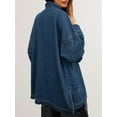 thumbnail image 4 of Jean Jacket for Women Distressed Long Sleeve Oversized Denim Trucker Jackets Coat Blue L, 4 of 9