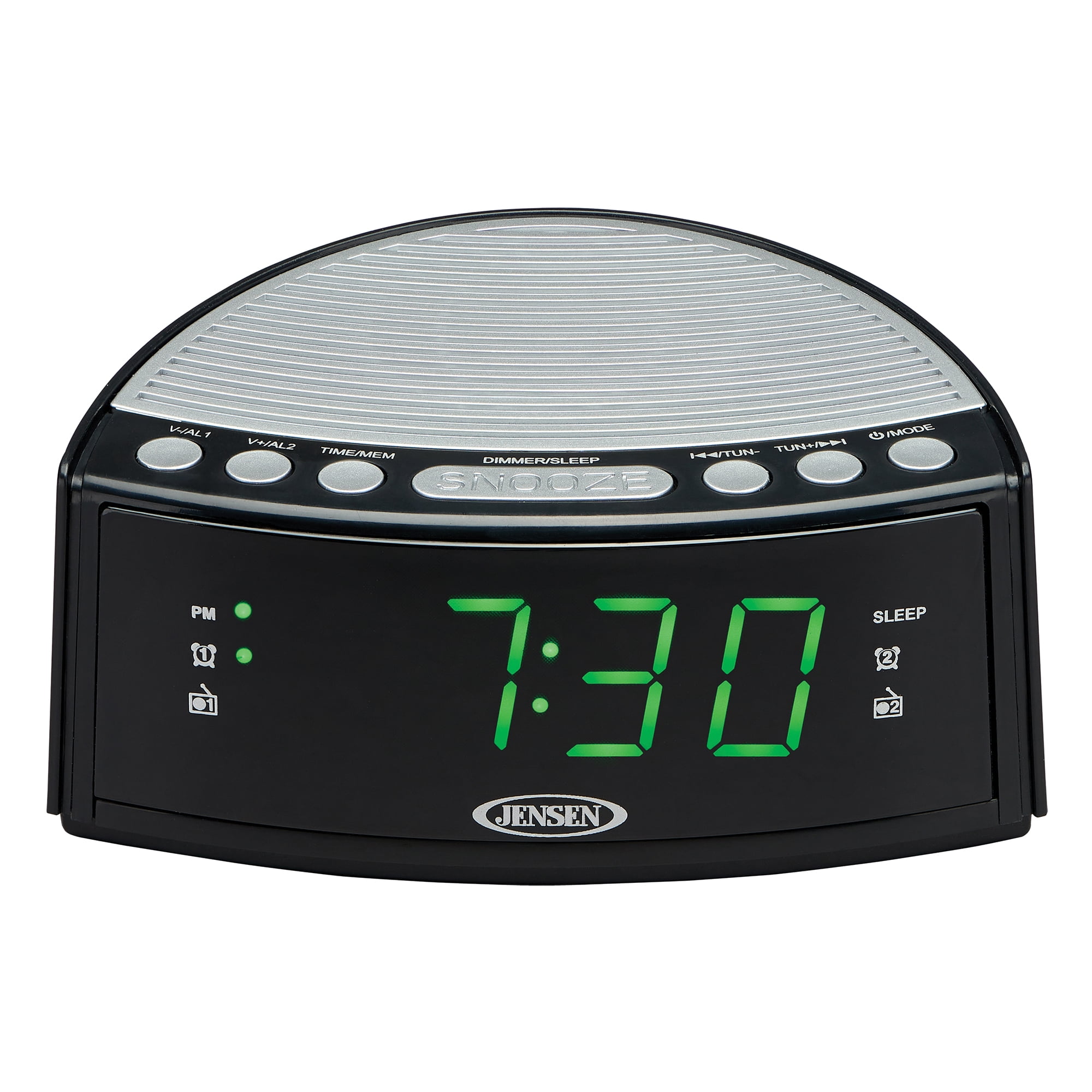 Jensen JCR 160 Digital AM/FM Battery Powered Dual Alarm Clock Radio with AUX Input, Black photo Jensen JCR 160 Digital AM/FM Battery Powered Dual Alarm Clock Radio with AUX Input, Black image