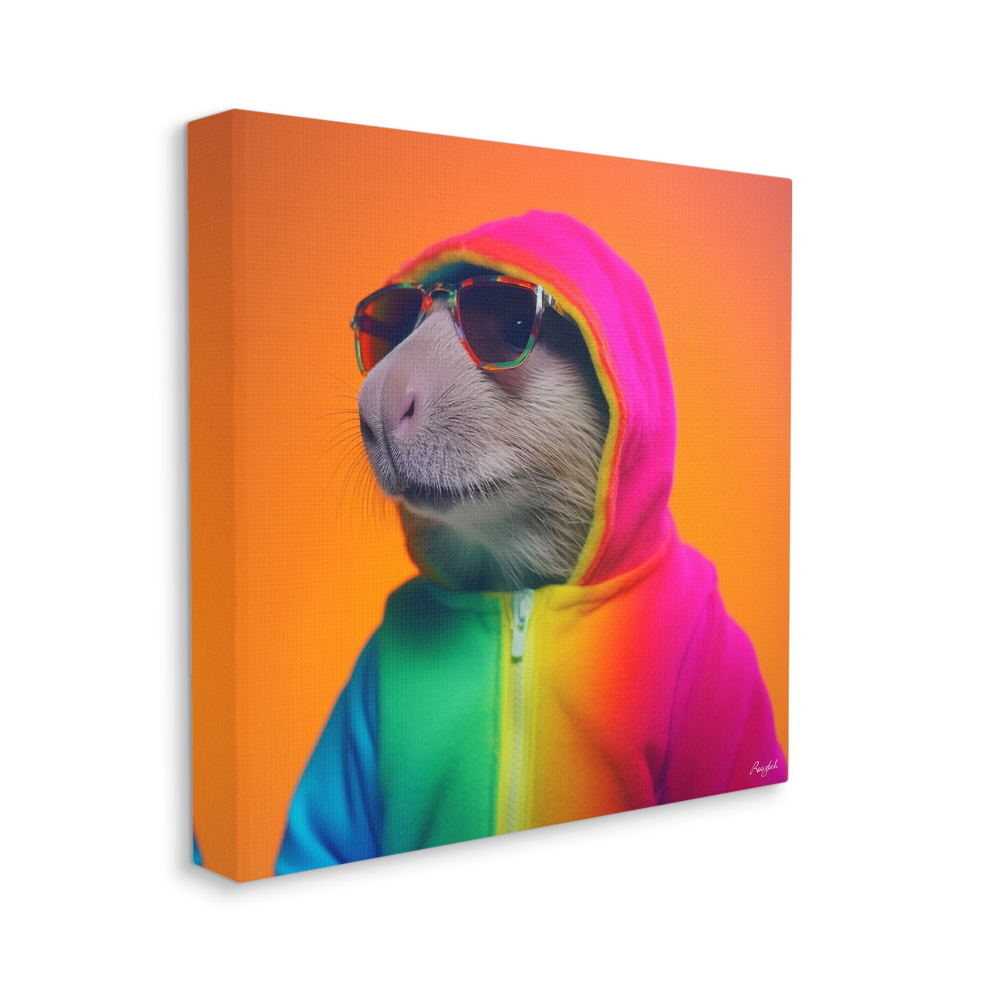 Stupell Industries Rainbow Beaver Portrait Animals & Insects Painting Gallery Wrapped Canvas Art Print Wall Art, 36 x 36