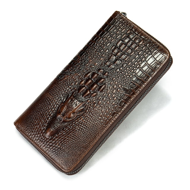 TITAKING Men's Long Genuine Leather Crocodile Pattern Wallet, Business Clutch, Multi-Card Organizer