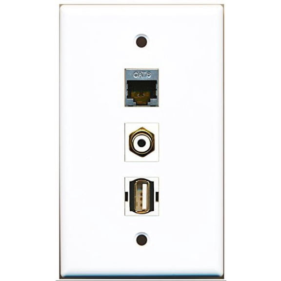 RiteAV - 1 Port RCA White and 1 Port USB A-A and 1 Port Shielded Cat6 Ethernet Wall Plate