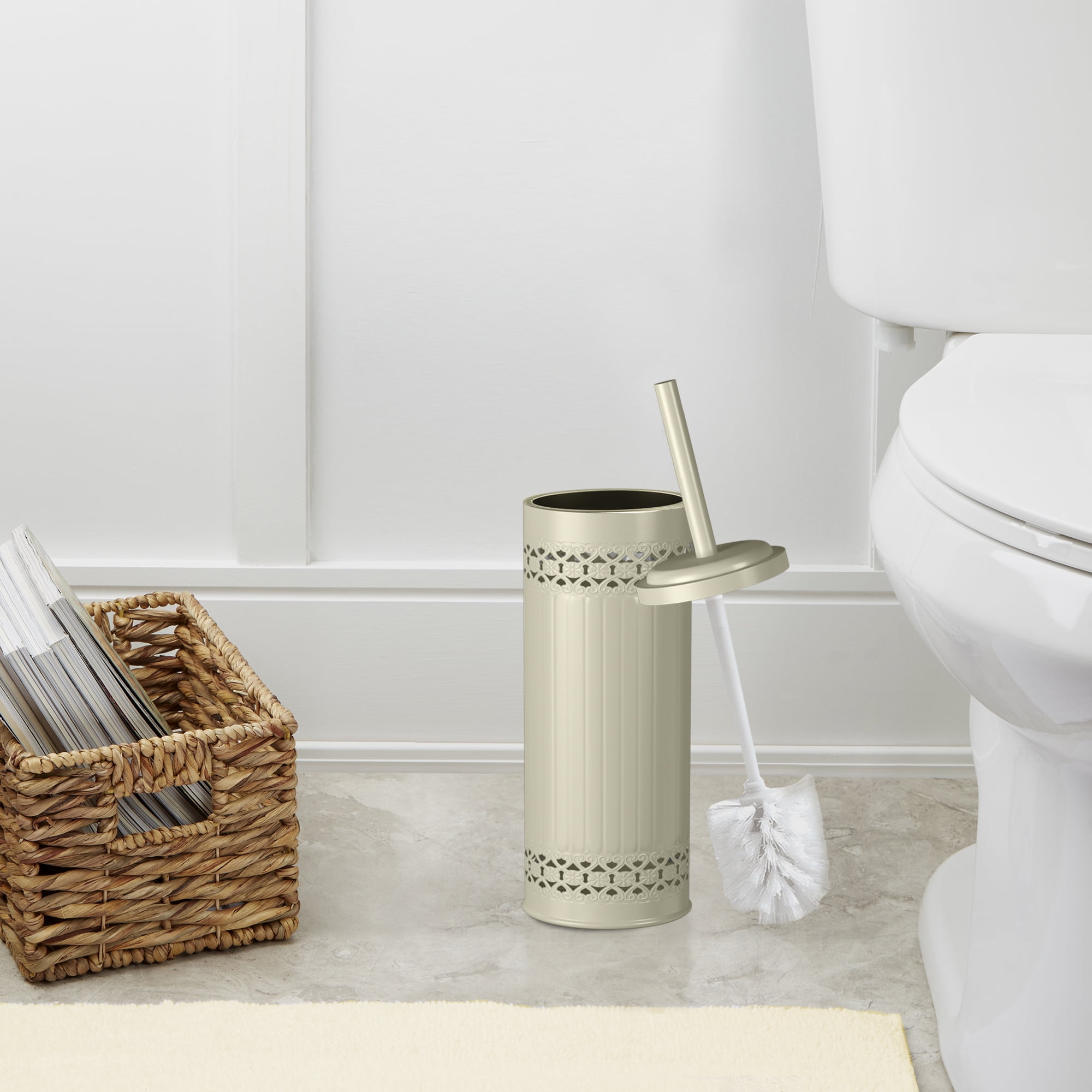 nu steel Laser Cut Ivory Toilet Brush Holder with Lid