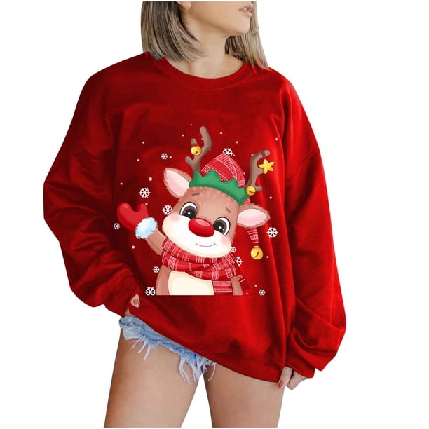 Sudadera Para Mujer Sudaderas Con Cuello Redondo Mangas Largas A La Moda Estampado de Navidad Tops Sueltos Blusa Odeerbi ODB173899