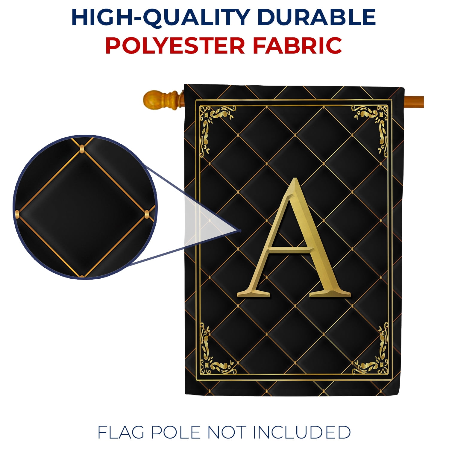 America Forever Monogram A House Flag, 28 x 40 inch Double Sided, Black Gold Quilted Design, Decorative Letter A Flag, Elegant Monogrammed Banner, Personalized Initial Outdoor Decor, Yard Flag