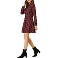 thumbnail image 4 of INSPIRE CHIC Women's Plaid Button up Point Collar Long Sleeve A-Line Dress XS Red, 4 of 6