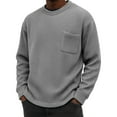 thumbnail image 4 of Nokdvo Waffle-Knit Crew Neck Thermal Shirts for Men Long Sleeve Textured Knit Polo Tee Patch Pocket Crew Neck Pullovers Lightweight Big and Tall Relaxed Fit Comfort Pullover Shirts,Gray M, 4 of 7