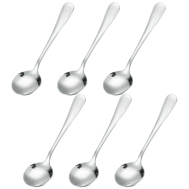 6uds Inoxidable Acero Sopa Cuchara 5.1 Pulgada Té Cucharas Redondas Cena Cucharas Postre Cuchara para Cena Caldo Café Sopa, Plata