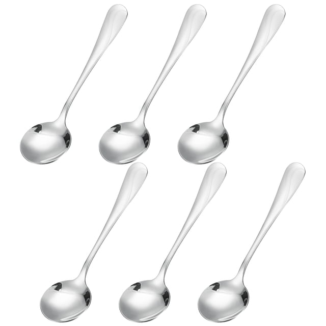 6uds Inoxidable Acero Sopa Cuchara 5.1 Pulgada Té Cucharas Redondas Cena Cucharas Postre Cuchara para Cena Caldo Café Sopa, Plata