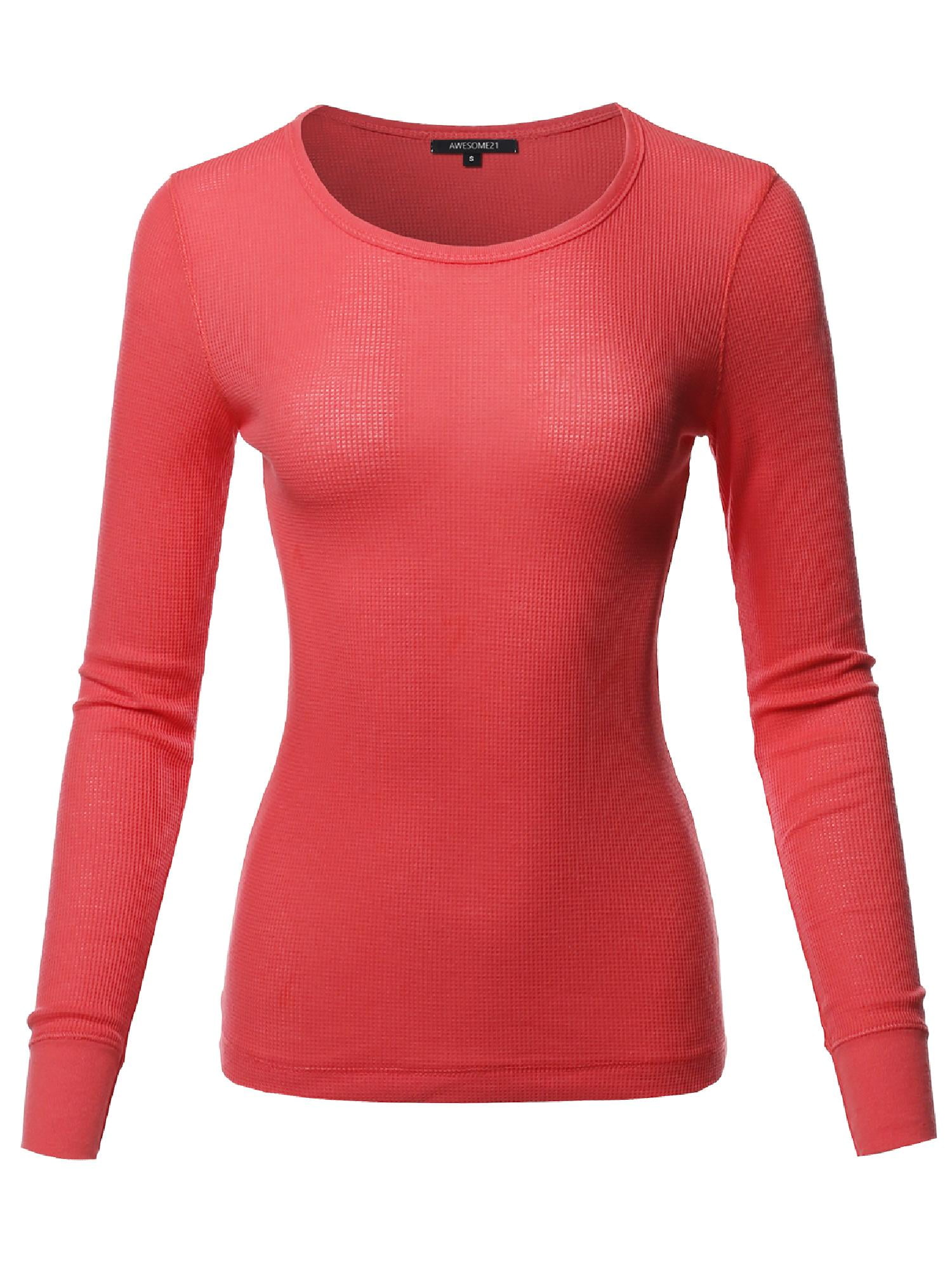 Awesome21 Womens Casual Solid Basic Crew Neck Long Sleeves Thermal Top