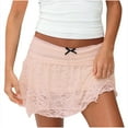 thumbnail image 2 of Mqqzkk Womens Lace Skirts Cute Lace Bow Layered Ruffled Skirts Y2k Bodycon Frilly Skirts Mini Bloomer Skirts, 2 of 3