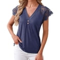 thumbnail image 2 of Only Moment Relaxed Blouse Polyester,Spandex,cotton V Neck Women's Short Sleeve Tops Work Blouses Business Casual Tops Navy,L, 2 of 7
