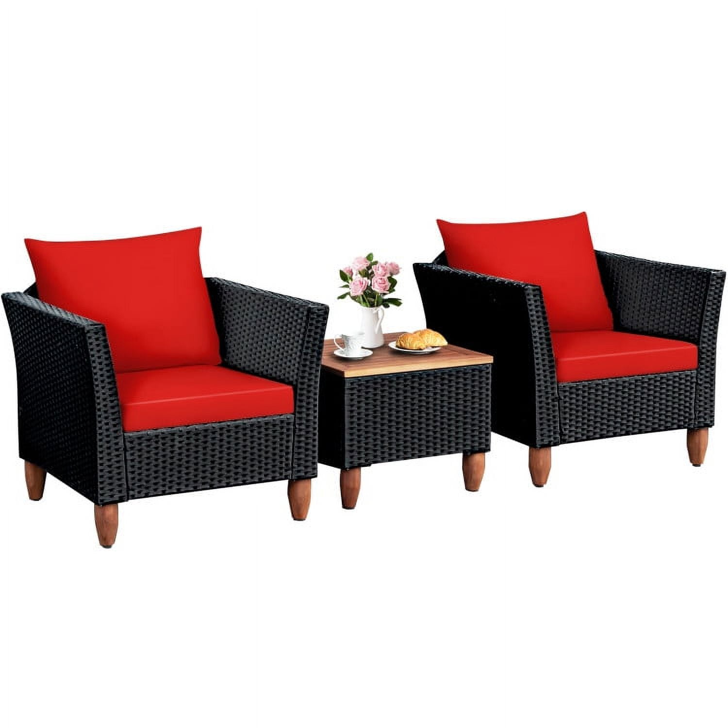Aimee Lii 3 Pieces Outdoor Patio Rattan Furniture Set with Coffee Table, Modern Patio Furniture, Red