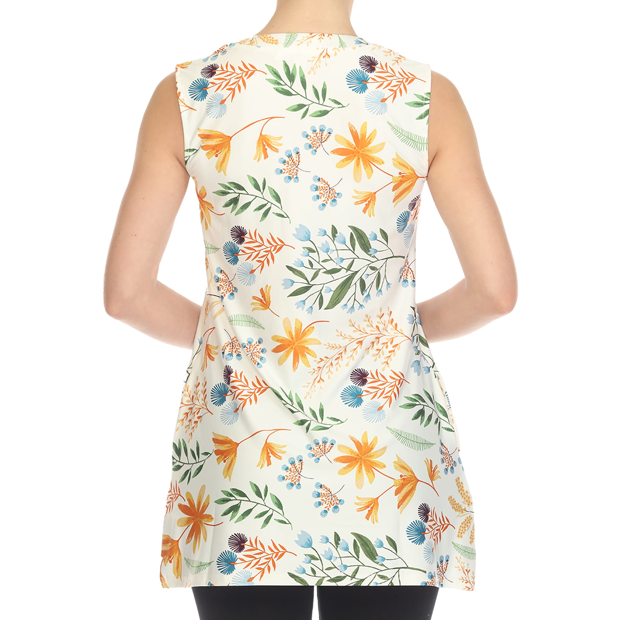 White Mark Women's Sleeveless Floral Pleated Tunic Top with Pockets