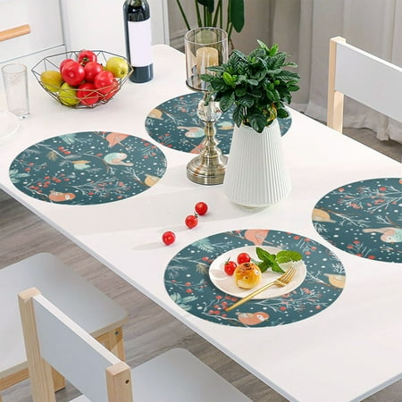 

Round Grid Placemat One Sizex4 Round Placemat PVC Plate Mat，15.4 Inch Non-Slip and Heat Resistant Table Placemat Dining Room Placemat Pretty Colorful Winter Birds