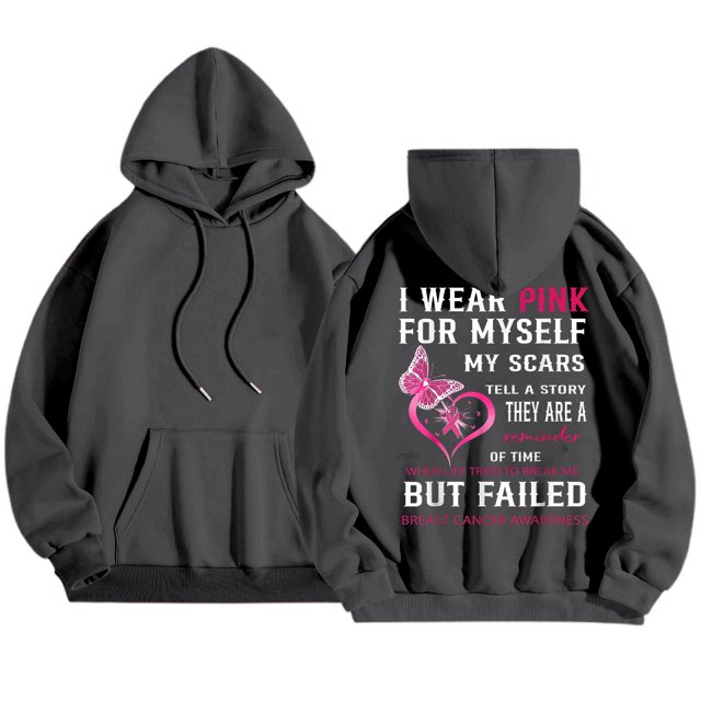 Cancer Awareness Ladies Long Sleeve Letter Print Hooded Pullover Sweatshirt for Everyday Comfort Support