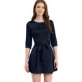 thumbnail image 1 of Vestido de Trabajo elegante Allegra K con escote Redondo y cintura Plisada de Satén Para Mujer Azul marino L, 1 of 6