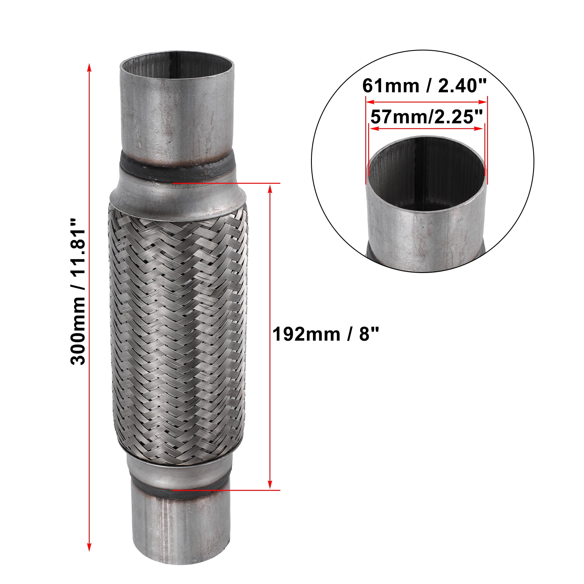 1 Pcs 2.25"x8"x12" Car Exhaust Flex Pipe with Welding Extension Pipe Stainless Steel Silver Tone