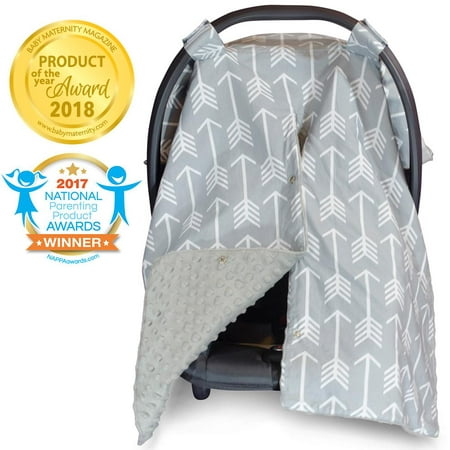 Kids N' Such 2 in 1 Car Seat Canopy Cover with Peekaboo Opening™ - Large Carseat Cover for Infant Carseats - Best for Baby Girls and Boys - Use as a Nursing Cover - Arrow with Grey Dot (Best Seat On Plane With Infant)