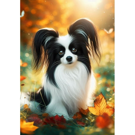 Papillon Black and White -  Best of Breed DCR Falling Leaves House Flag