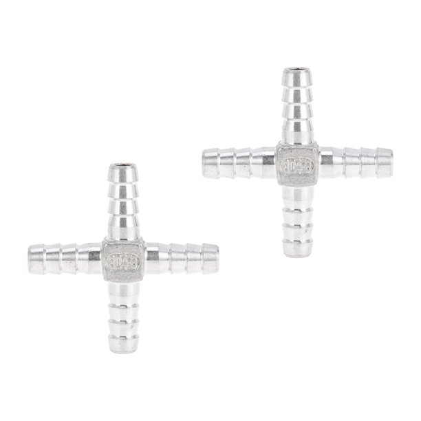Accesorios de espiga para manguera de acero inoxidable 304 de Unique Bargains, conector de tubería cruzado de 4 vías de 5/16" para aire, agua, aceite, gas, combustible, 2 piezas tono plateado