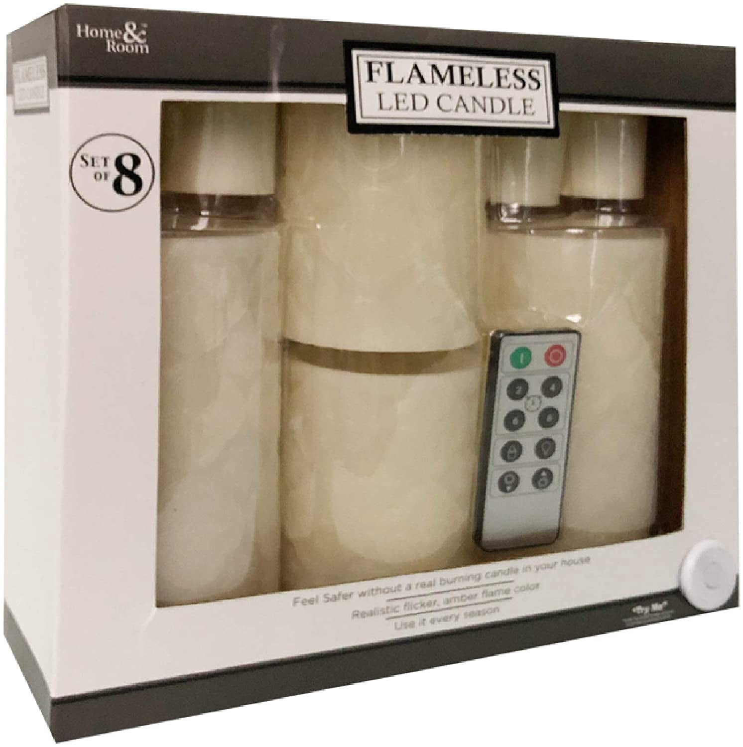 8 Ct Flameless LED Pillar Candle, Embossed Ivory