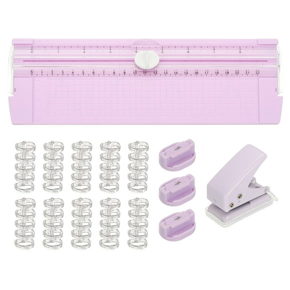 Cortador de papel Uxcell, trimmer portátil pequeño A4, cortador de papel deslizante con perforadora y sujetador para manualidades, cartulina, tarjeta de etiqueta, álbum de recortes, blanco