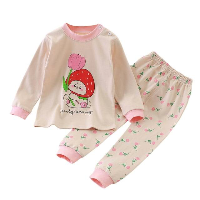 Économies Automne/hiver! HVOBTTY Ensemble Mode Manches Longues 2 Pcs pour Tout-Petits, Haut Imprimé Coloré à Manches Longues Col Rond Pantalon Taille Élastique Taille Moyenne Ensemble Décontracté pour Enfants Rose, 2 Ans