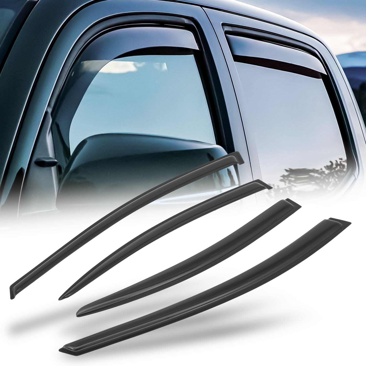 Geartronics Black Window Side Vent Visor Sun Rain Guard – Fits 2002-2009 Dodge Ram 1500, 2500, 3500 Quad Cab (Set Of 4)