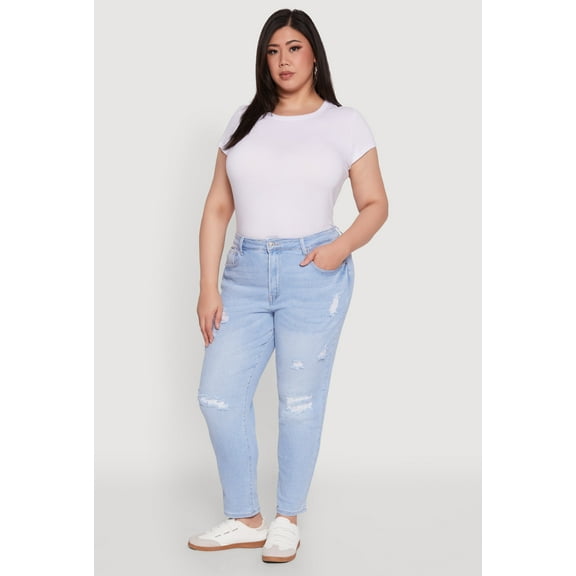 Womens Plus Size WAX High Waist Distressed Jeans