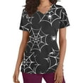 thumbnail image 2 of Shldybc Scrubs for Women Halloween Tops Skeleton Pumpkin Tops Blouse Ghost Print Uniforms & Scrubs for Women Nurse Stretchy Workwear Holiday Casual Tees Blouse Scrubs Tops with Pockets-Black, 2 of 5