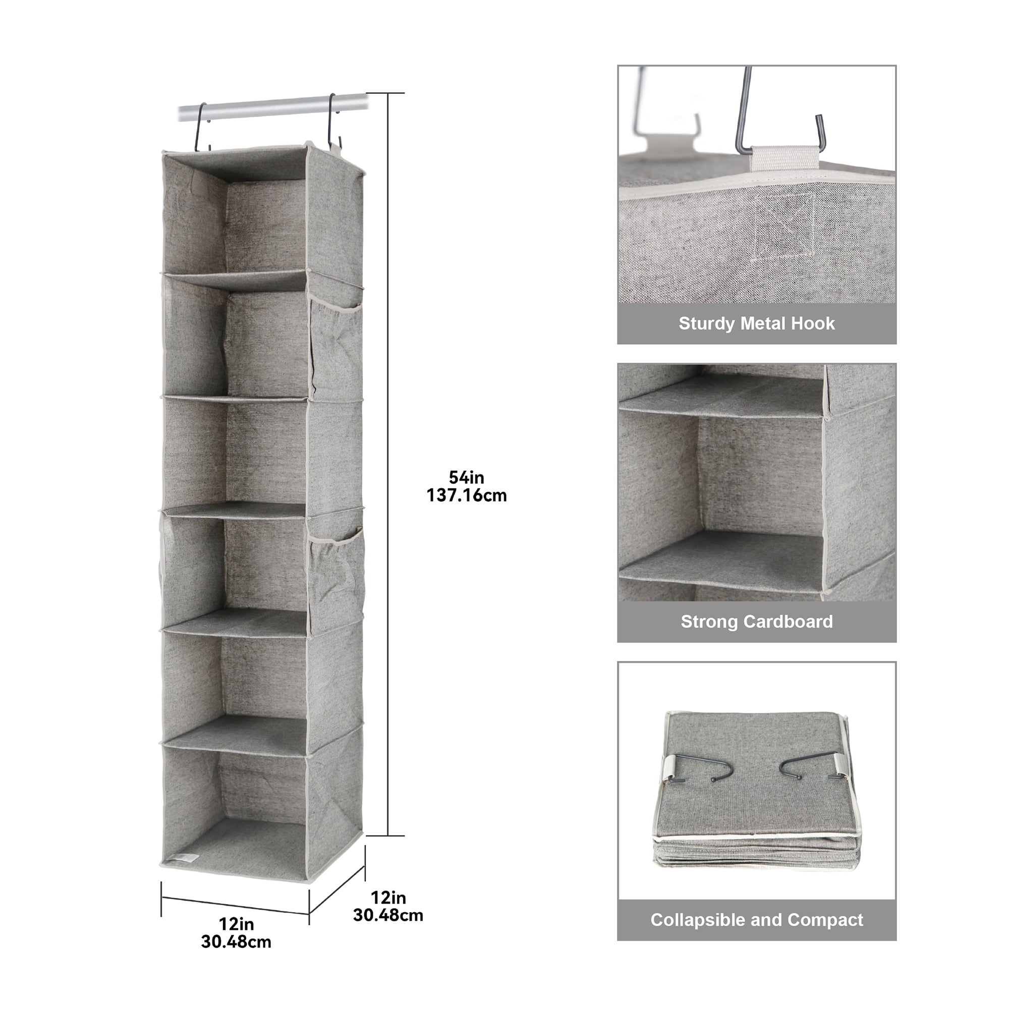 (4 pack) Better Homes & Gardens 6-Shelf Hanging Closet Organizer with Side Pockets in Gray