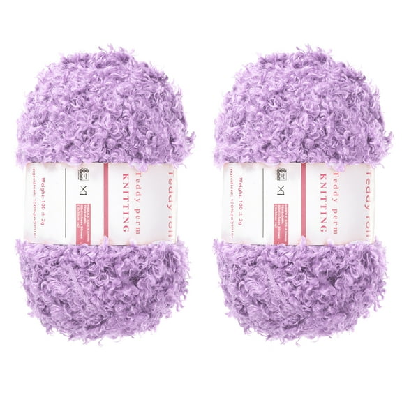 2 Skeins Fur Yarn Soft Fluffy Chunky Yarn Fuzzy Eyelash Yarn Light Purple for Crocheting - 55Yard/50m, 3.21ozx2
