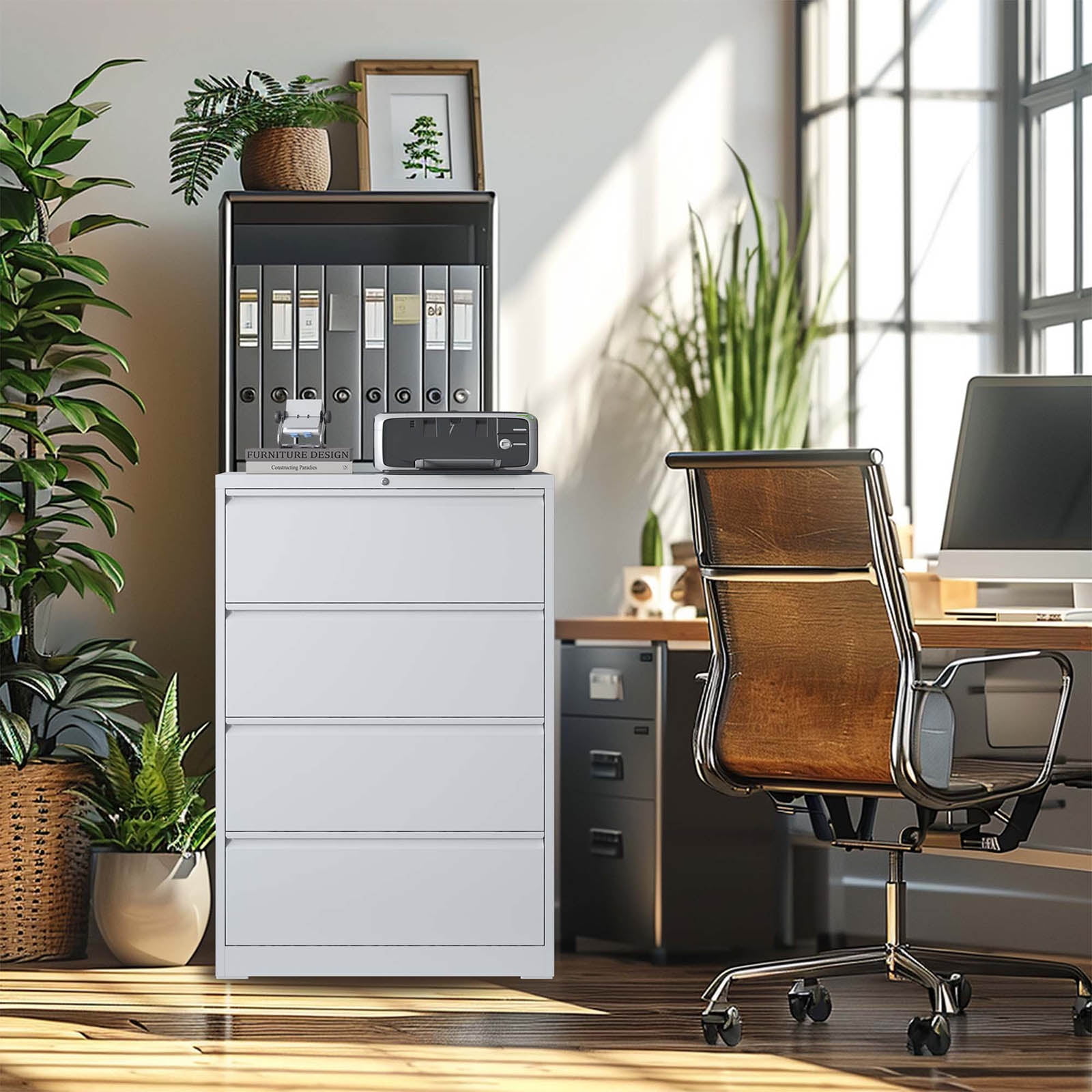 File Cabinet With 4 Drawers, Lock, 2 Keys, Quiet Storage Space Lockable Metal File Cabinet For Home Office, Files Legal, Letter, A4, F4 Size