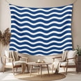 thumbnail image 2 of Navy Blue White Tapestry for Bedroom Wall Hanging Tapestry, Abstract Waves Water Ripple Striped Ceiling Backdrop Tapestries Poster Blanket Wall Decor for Teens Room Living Room Dorm 59" x 79", 2 of 8