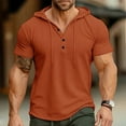 thumbnail image 3 of IYTR Mens Short Sleeve Hoodies Workout Shirts Casual Solid Color Hooded Neck Drawstring Summer T Shirts Gym Sprots Tops Red S, 3 of 8