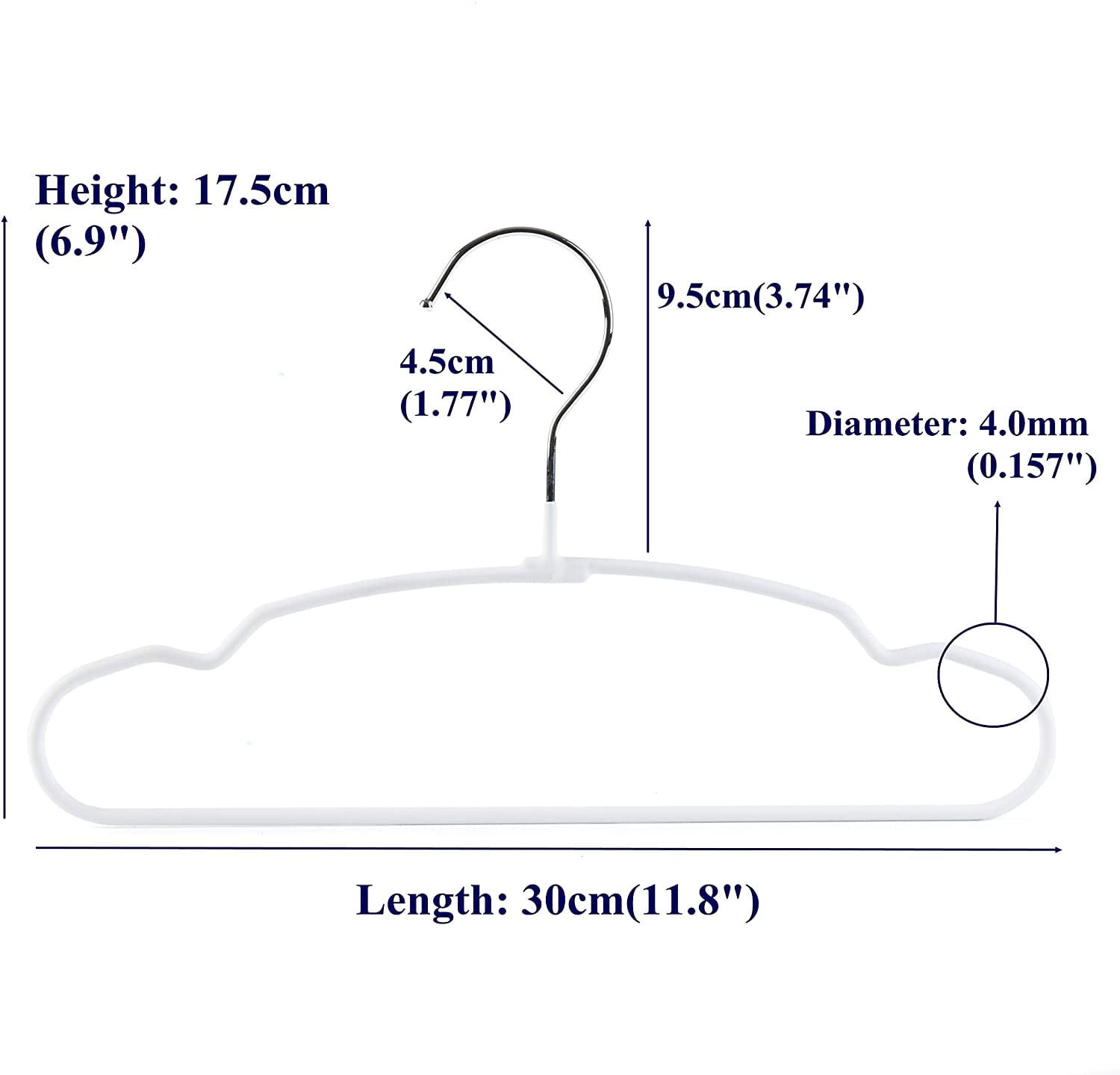 SHAANXIXIAN 20 Pack 11.8" Lovely Baby Clothes Hangers, Sturdy Metal Wire & Cute White Coating Children Toddler Kids Clothes Hangers for Shirt Coat Pants Trousers (White)