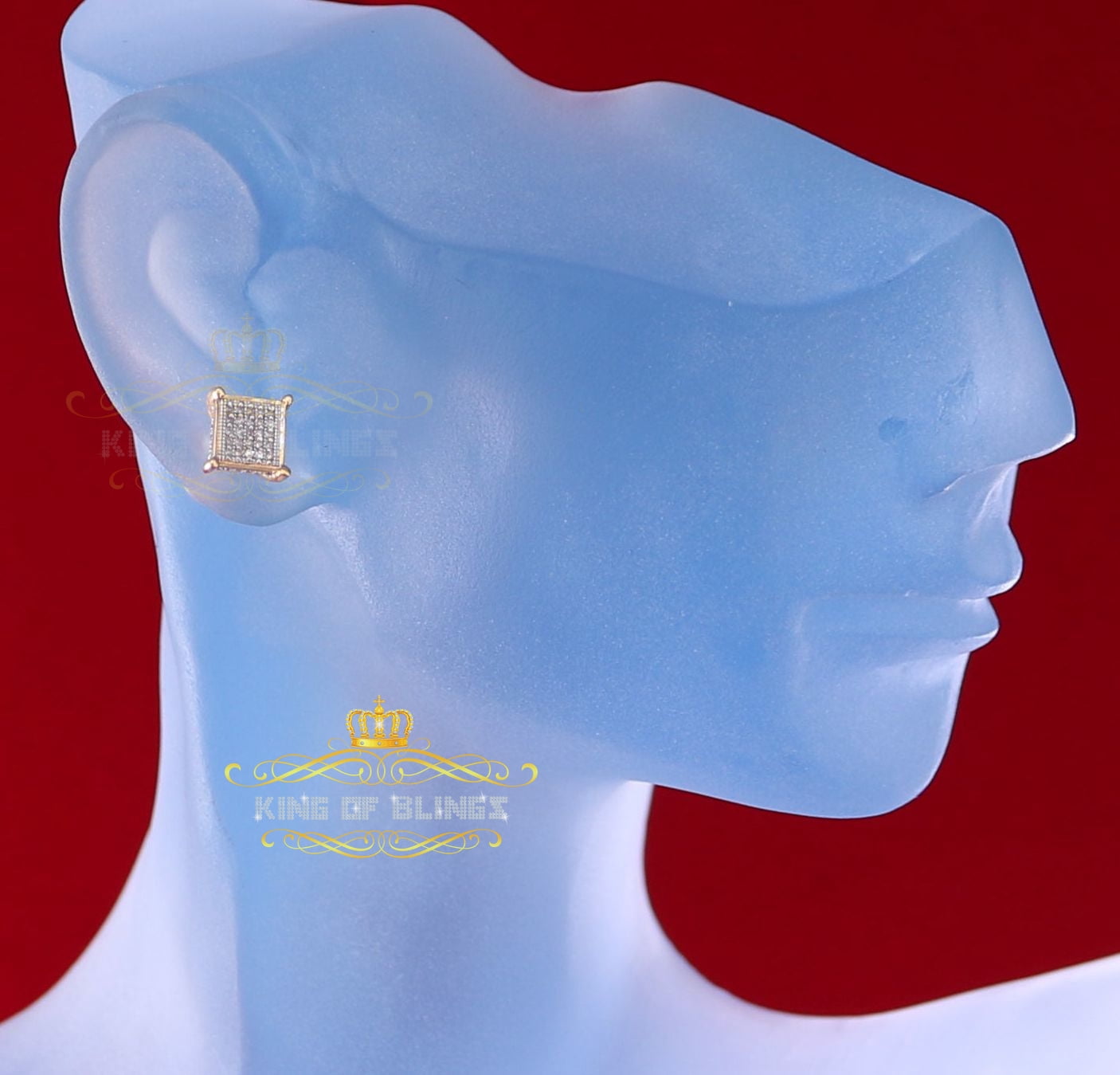 King of Bling's 10K Real Yellow Gold with 0.15CT Real Diamonds Men's/Women's stud Square Earring