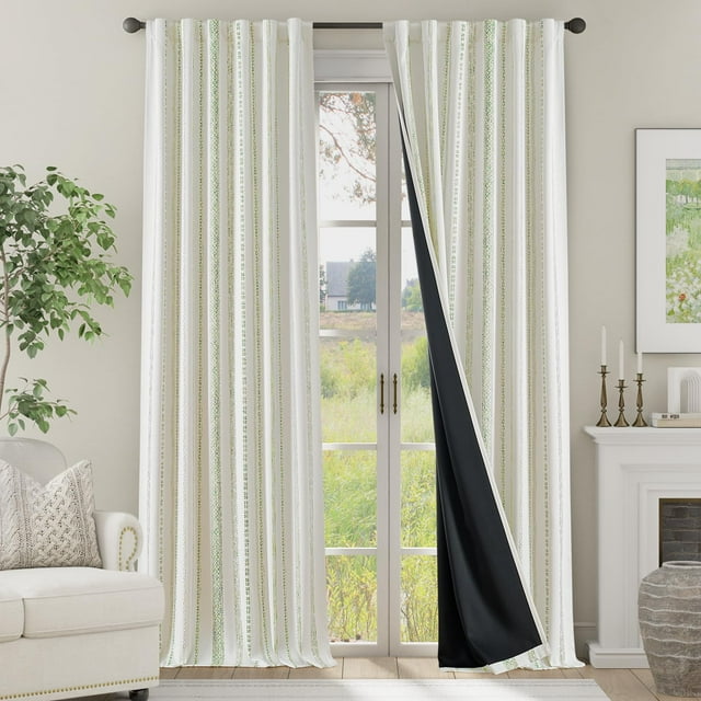 Cortinas blackout Jinchan estilo boho color verde salvia de 244 cm de largo, 2 paneles
