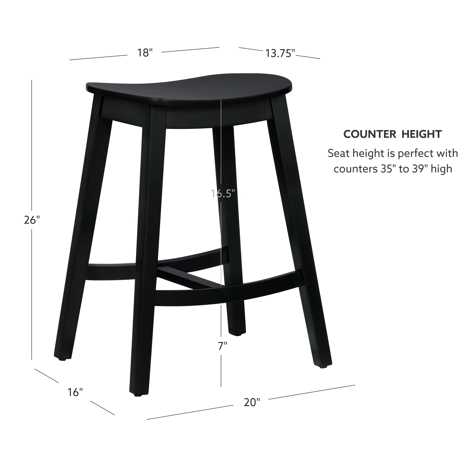 Linon Condal 26" Backless Wood Saddle Counter Stool, Set of 2, Black